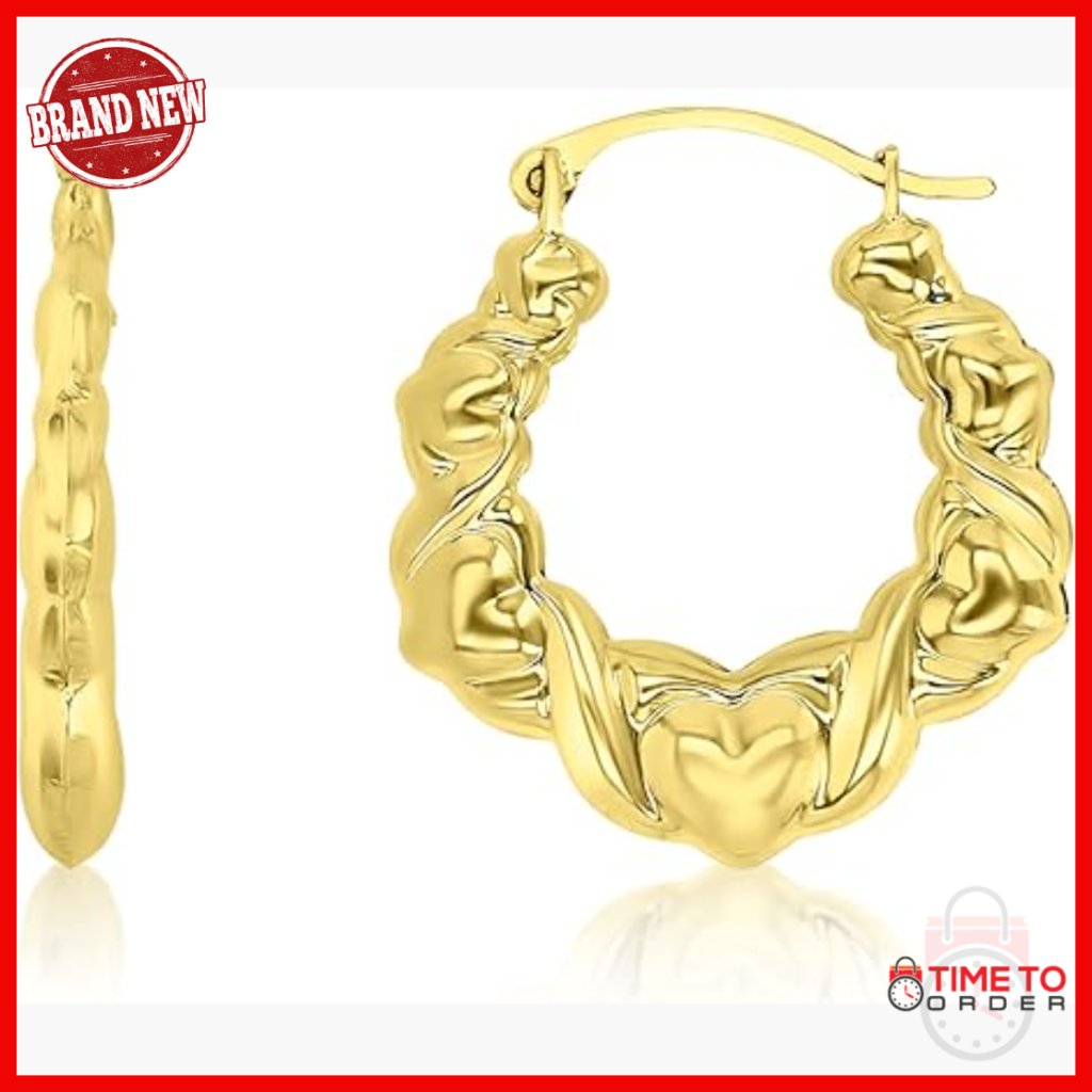 14k Gold Graduated Hearts Claddagh Hoop Earrings 3x20mm Polished